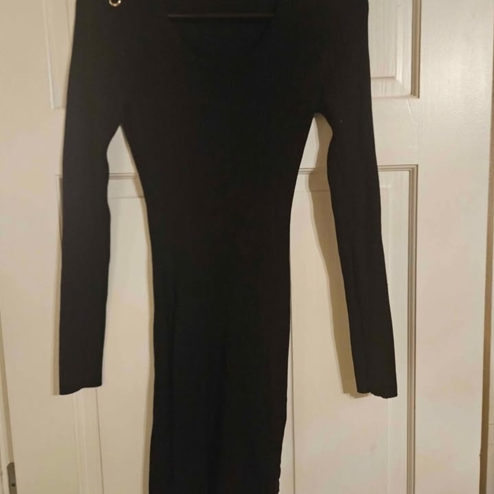 Guess Black Long Sleeve Dress with Gold Accent